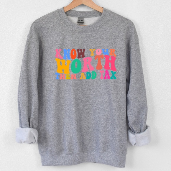 Know your worth mental health graphic crewneck raglan pullover sweatshirt large - Picture 4 of 10